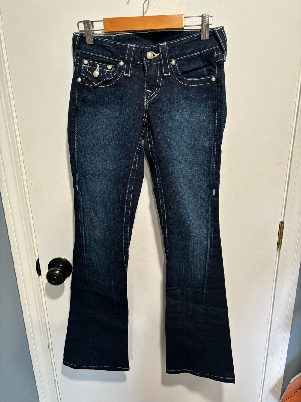 True Religion Dark Indigo Flare Jeans with Pearl buttons